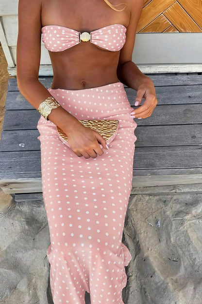 Sexy Polka Dot Mesh Skirt Three Piece Swim Set