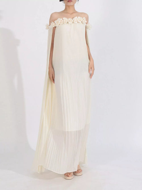 Hazel Blues® |  Off-Shoulder Floral Pleated Maxi Dress