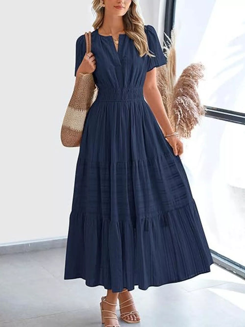 Hazel Blues® | Short Sleeve Tiered Midi Dress
