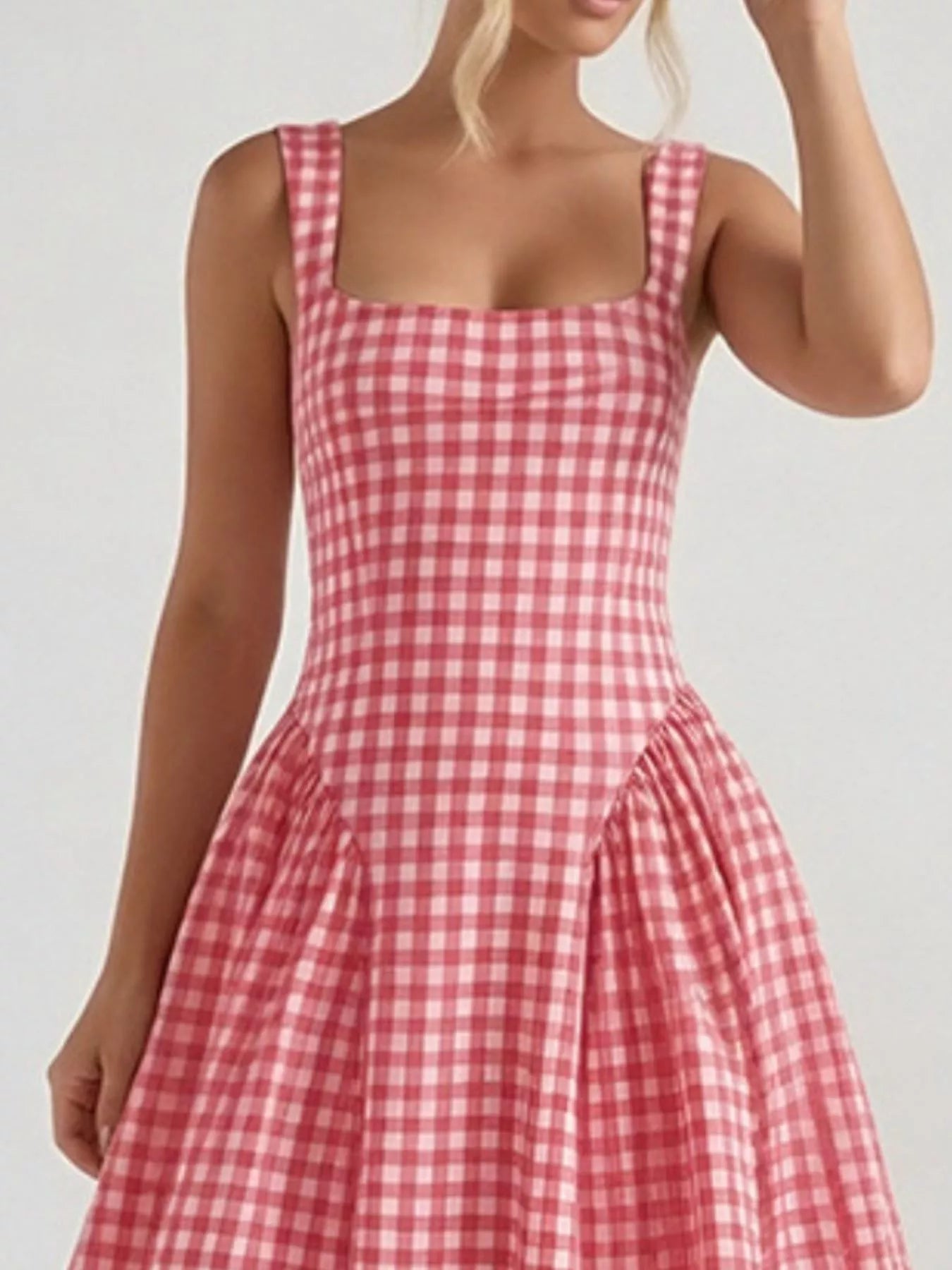 Hazel Blues® | Plaid Square Neckline Midi Dress