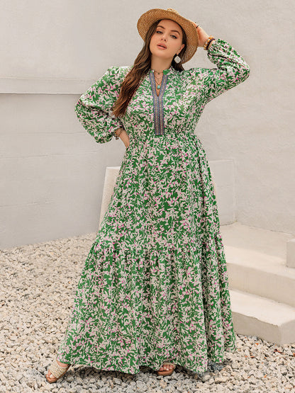 Hazel Blues® |  Printed Notched Long Sleeve Maxi Dress