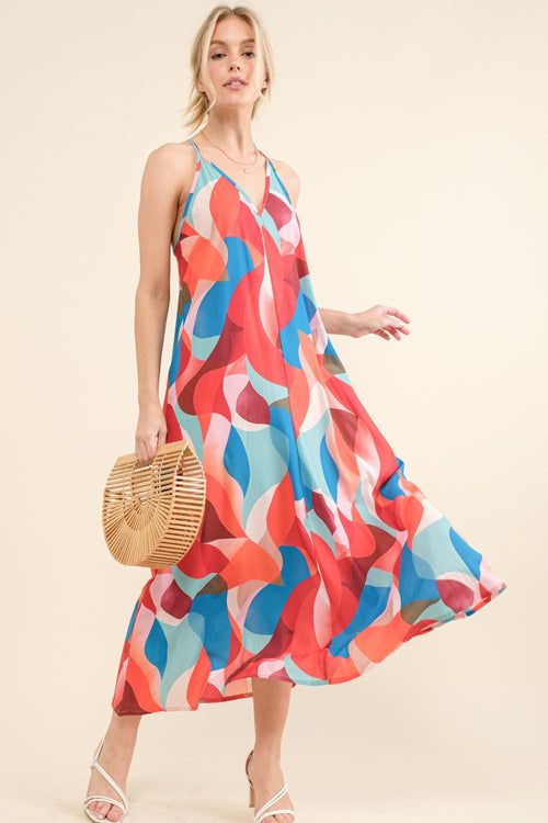 Hazel Blues® |  And the Why Printed Crisscross Back Cami Dress