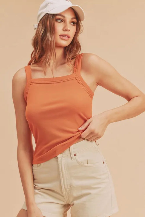 Hazel Blues® |  Aemi + Co Square Neck Wide Strap Tank