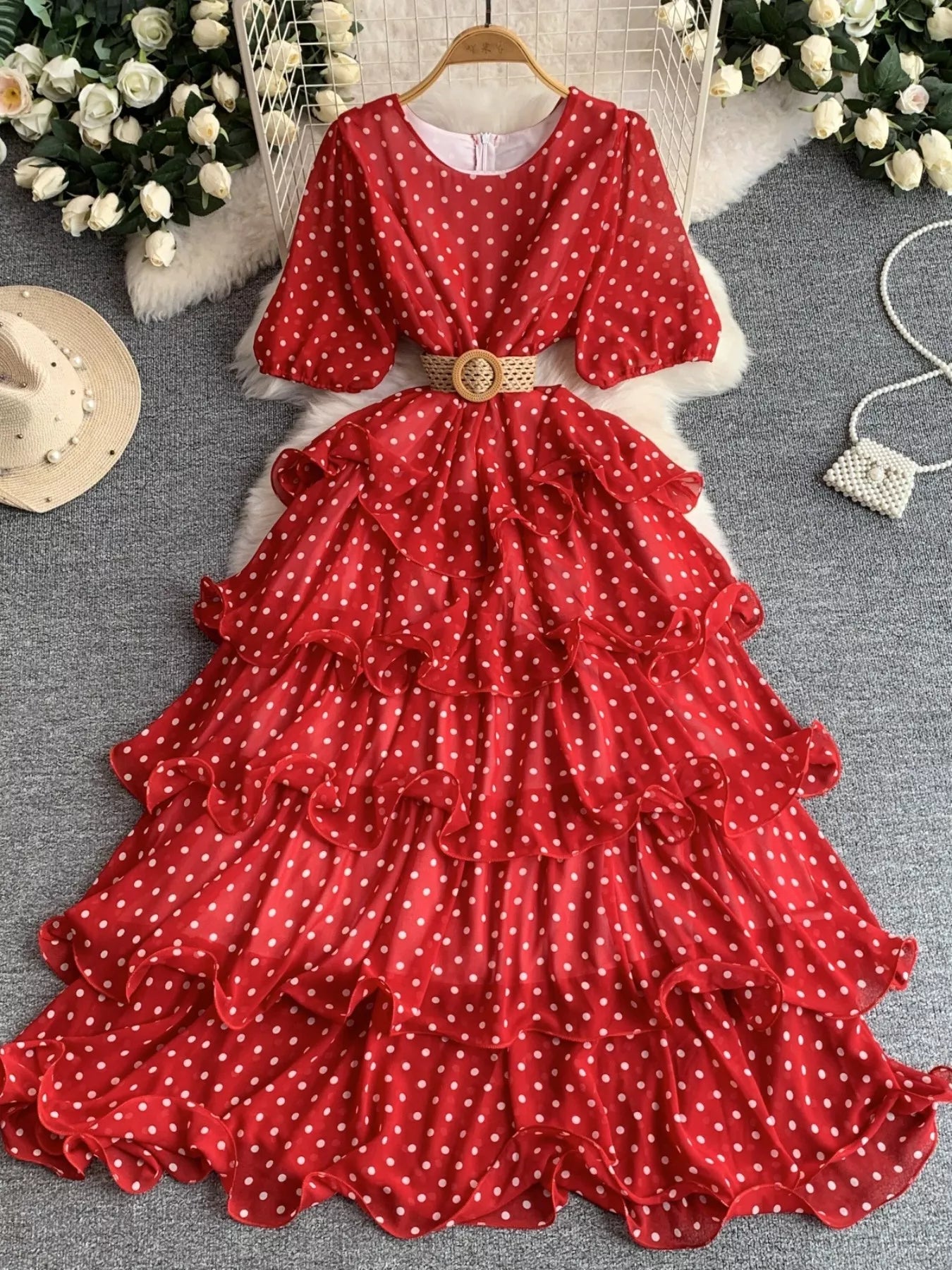 Hazel Blues® |  Polka Dot Ruffled Tiered Dress
