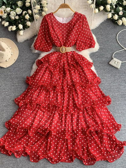 Hazel Blues® |  Polka Dot Ruffled Tiered Dress