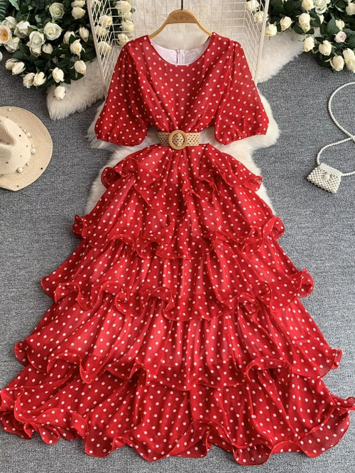 Hazel Blues® |  Polka Dot Ruffled Tiered Dress