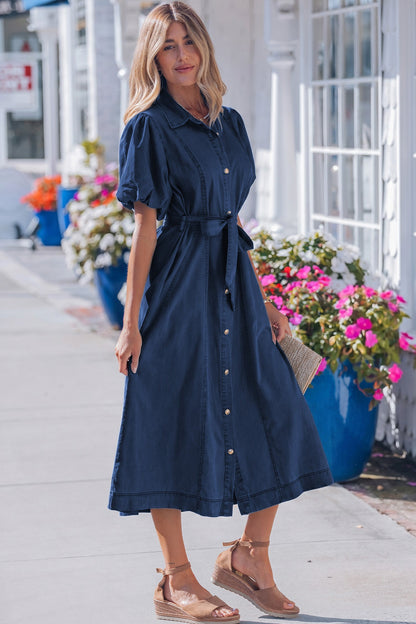 Hazel Blues® |  Weekend Denim Dress | Denim Button Front Dress