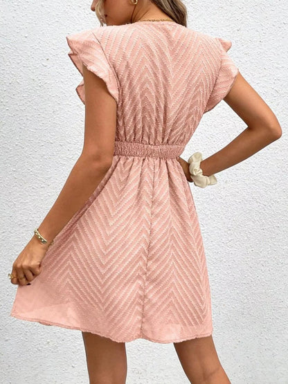 Hazel Blues® |  V-Neck Ruffle Sleeve Mini Dress