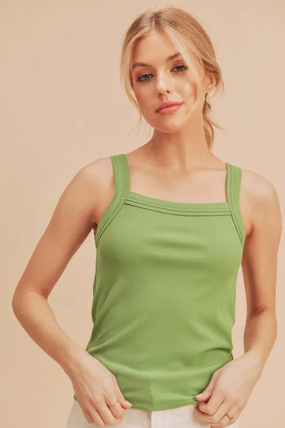 Hazel Blues® |  Aemi + Co Square Neck Wide Strap Tank