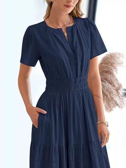 Hazel Blues® | Short Sleeve Tiered Midi Dress