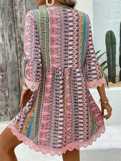 Hazel Blues® |  Printed V-Neck A-Line Dress