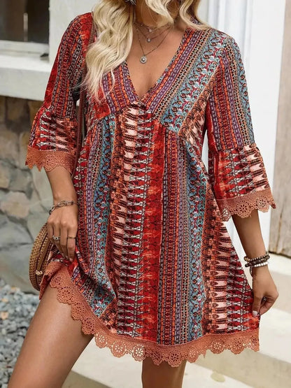 Hazel Blues® |  Printed V-Neck A-Line Dress
