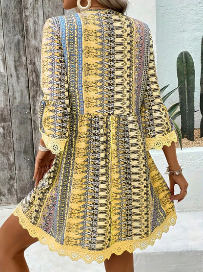 Hazel Blues® |  Printed V-Neck A-Line Dress