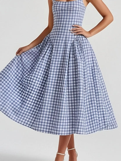 Hazel Blues® | Plaid Square Neckline Midi Dress