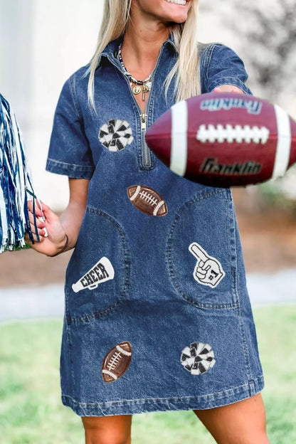 Blue Jean Baby Dress | Denim Sequin Patchwork Dress