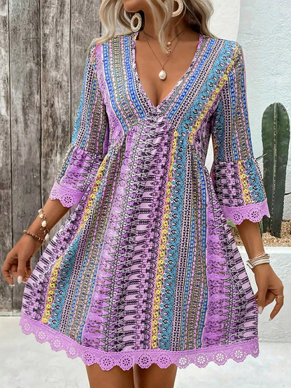 Hazel Blues® |  Printed V-Neck A-Line Dress