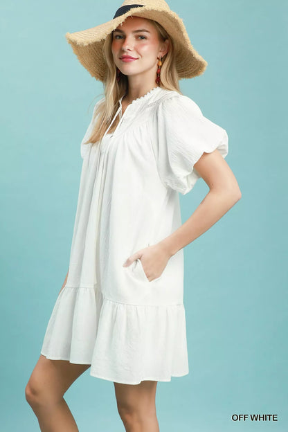 Hazel Blues® |  Umgee Flutter Sleeve Tassel Tie Ruffle Hem Mini Dress