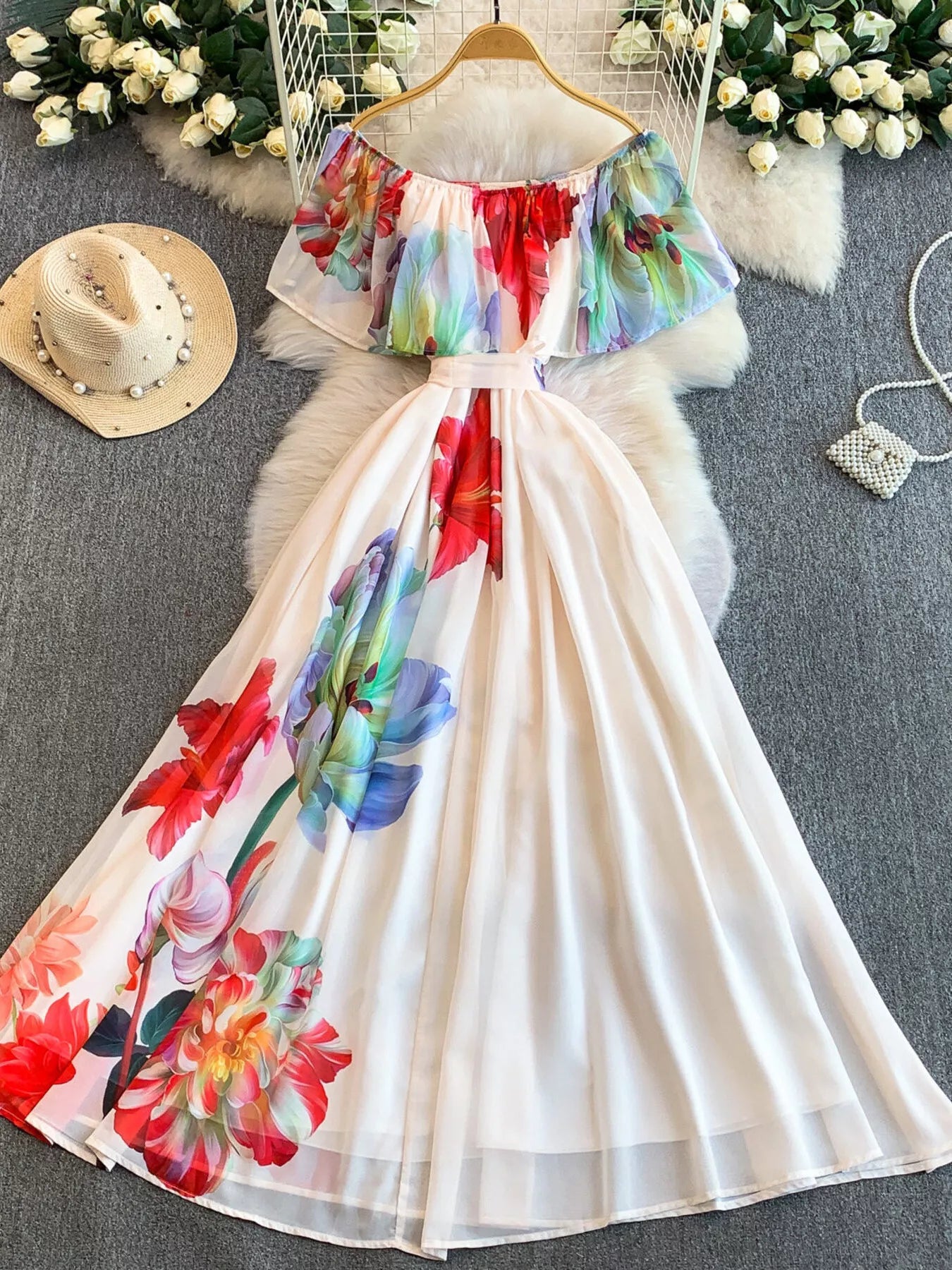 Hazel Blues® |  Floral Off-Shoulder A-Line Dress