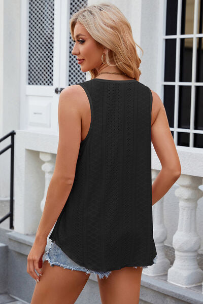 Hazel Blues® |  Florira Eyelet Round Neck Tank