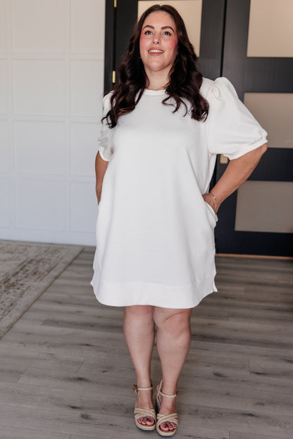 Hazel Blues® |  Across Town Puff Sleeve Quilted Dress