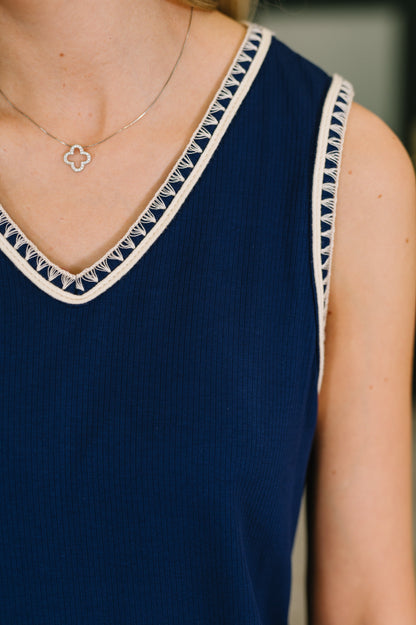 Hazel Blues® |  Airloom Trim Detail Mini Tank Dress in Navy