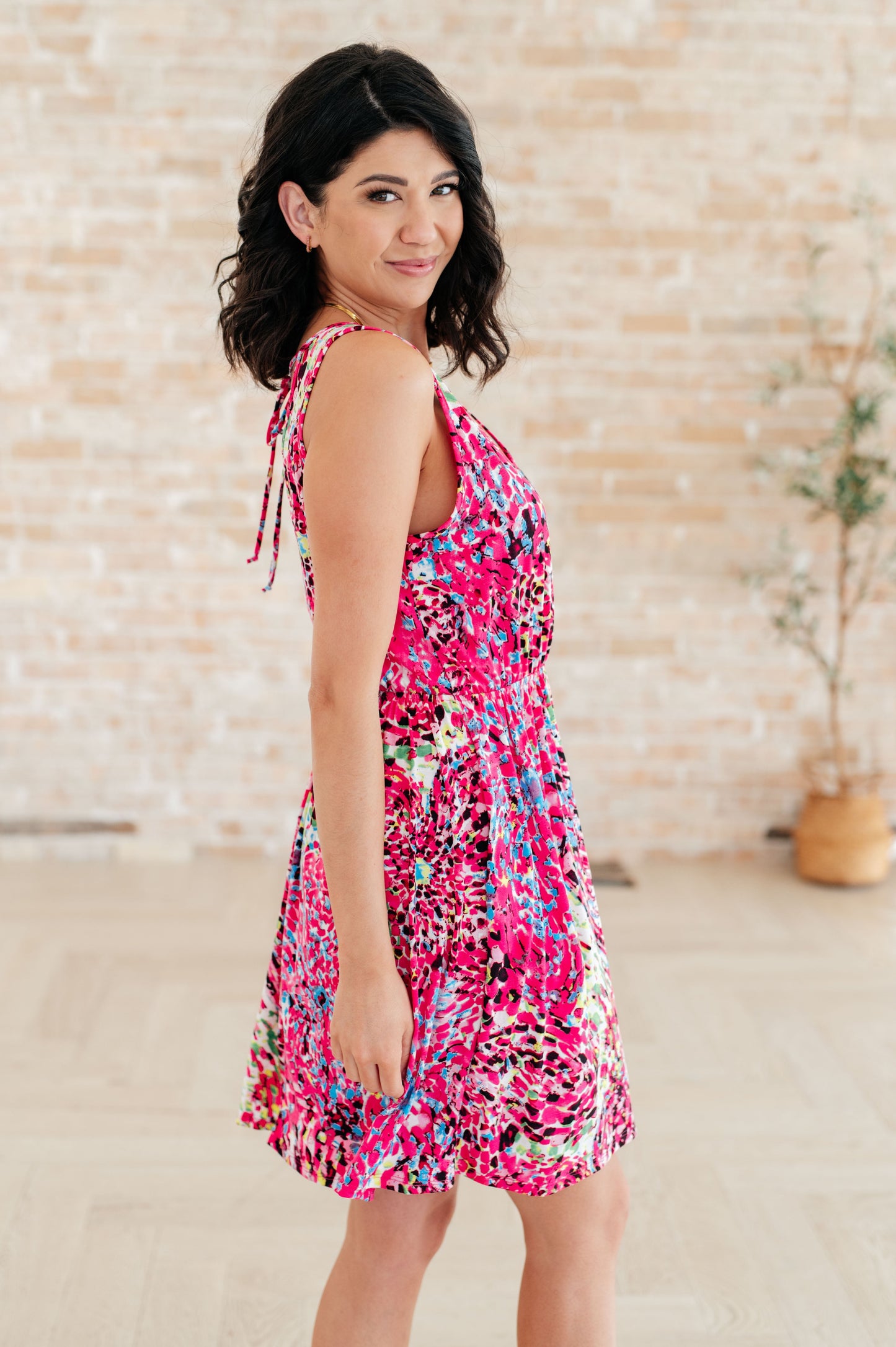 Hazel Blues® |  Bless Your Heart V-Neck Dress in Neon Fuchsia