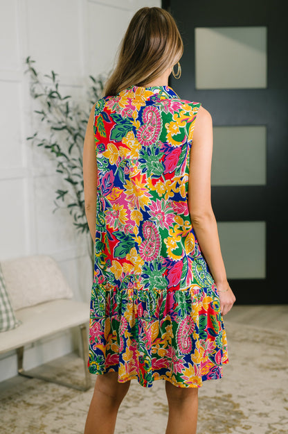 Hazel Blues® |  Coral Sands Collared Tank Dress in Floral Paisley