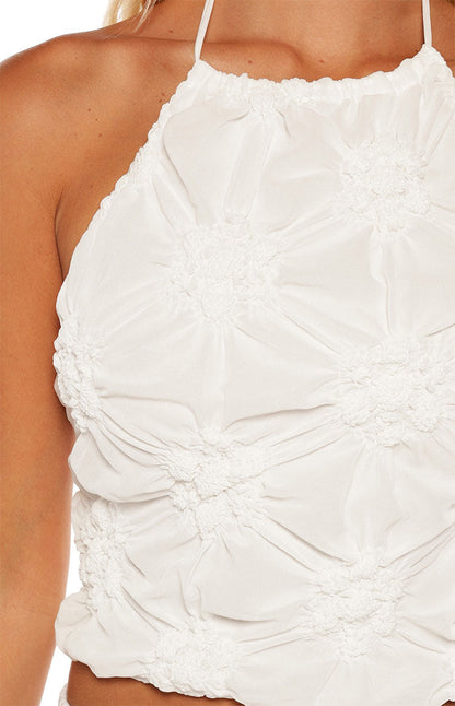 Daisie White Textured Halter Top