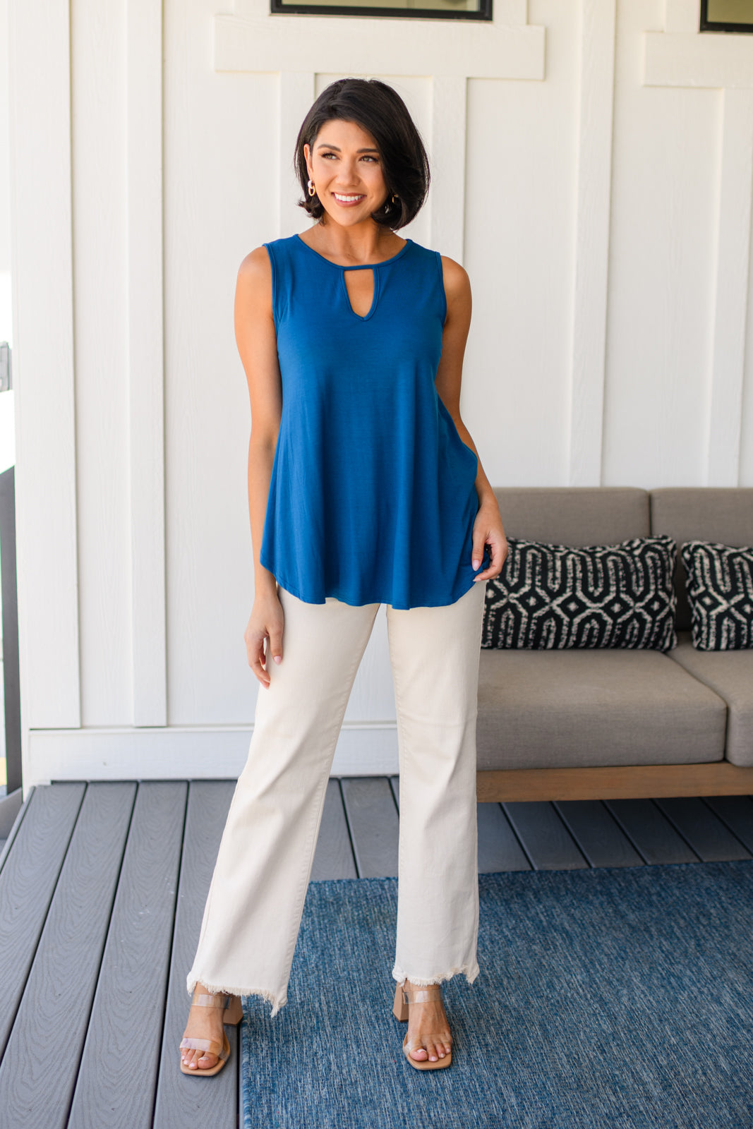 Hazel Blues® |  Greater than Great Keyhole Detail Tank in Teal