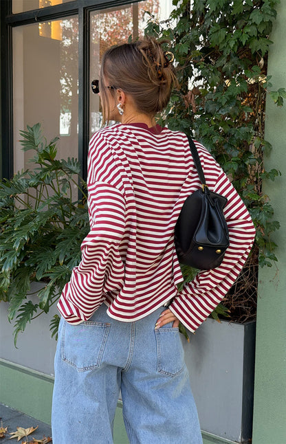 Lioness Bloom Wine Stripe Long Sleeve Top