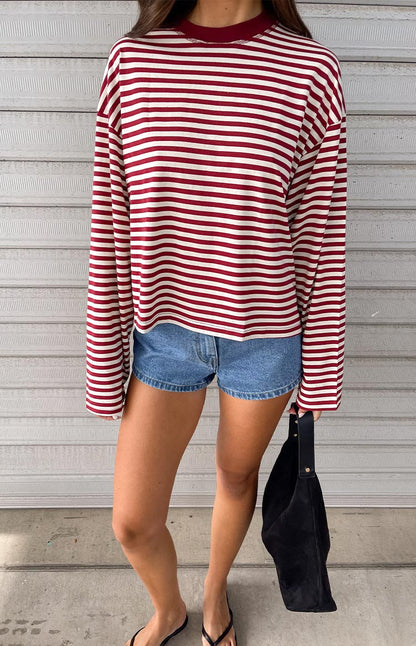 Lioness Bloom Wine Stripe Long Sleeve Top