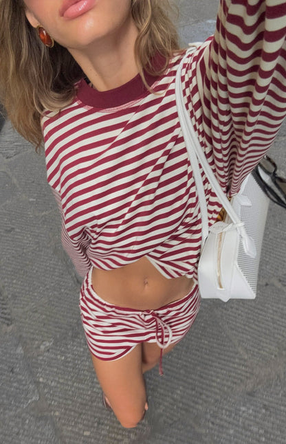 Lioness Bloom Wine Stripe Long Sleeve Top