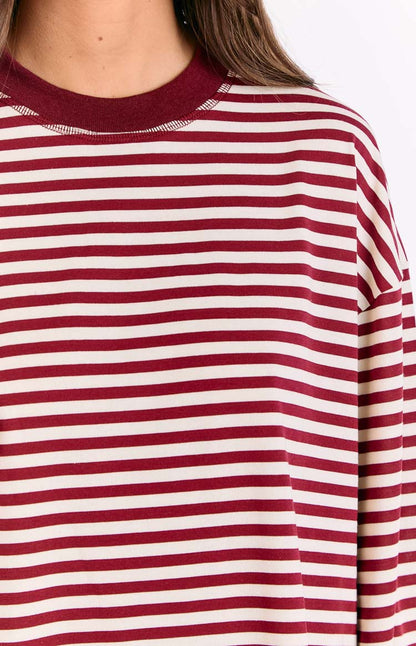 Lioness Bloom Wine Stripe Long Sleeve Top