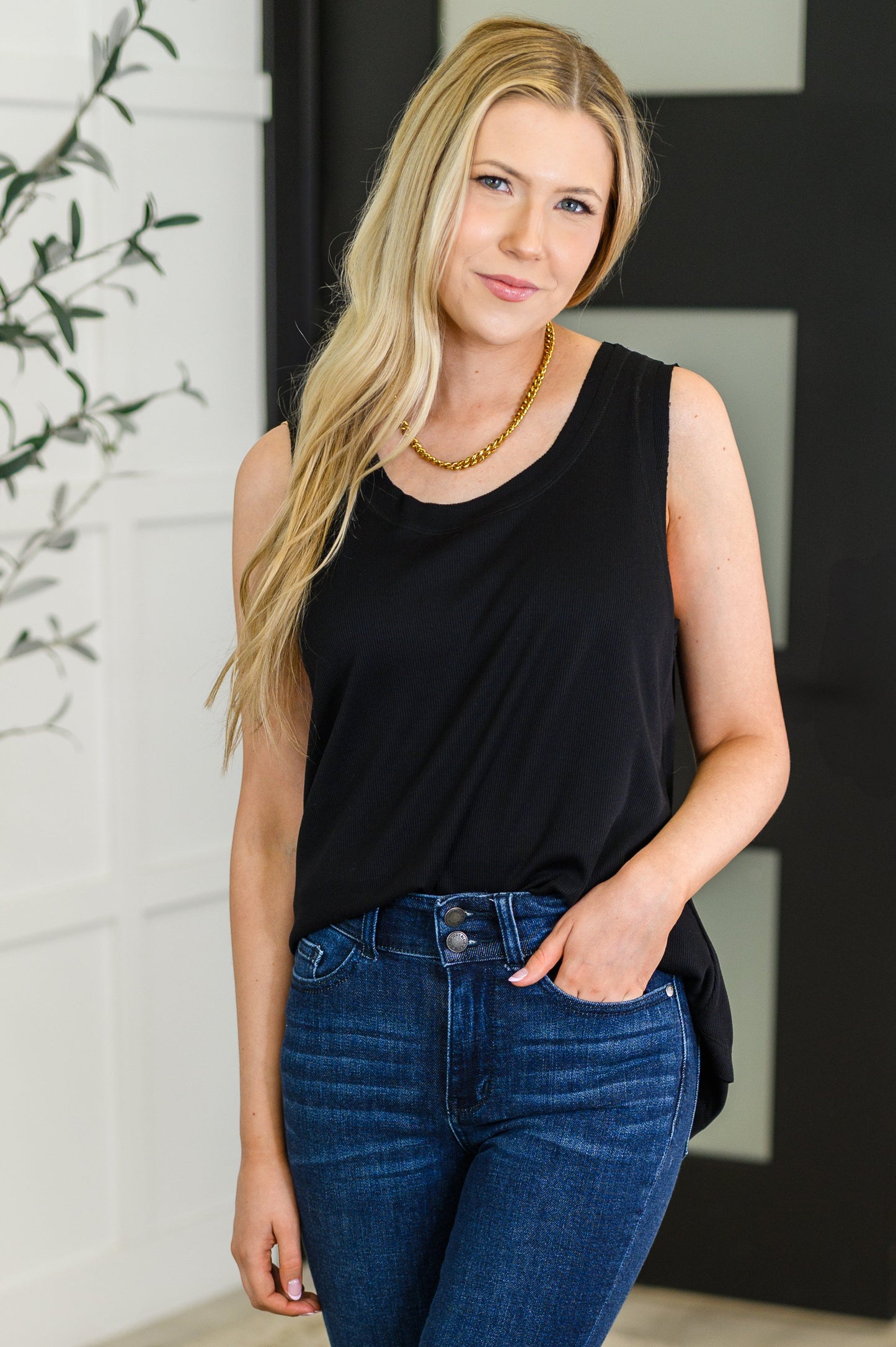 Hazel Blues® |  Mellow Muse Relaxed Knit Tank in Black