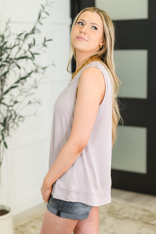 Hazel Blues® |  Mellow Muse Relaxed Knit Tank in Pearl Grey
