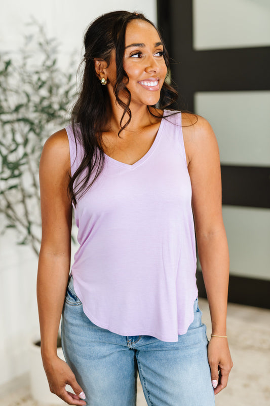 Hazel Blues® |  Simpler Times Basic V-Neck Tank in Lavender