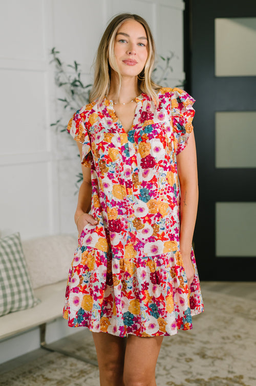 Hazel Blues® |  Start of Something Great Flutter Sleeve Floral Dress