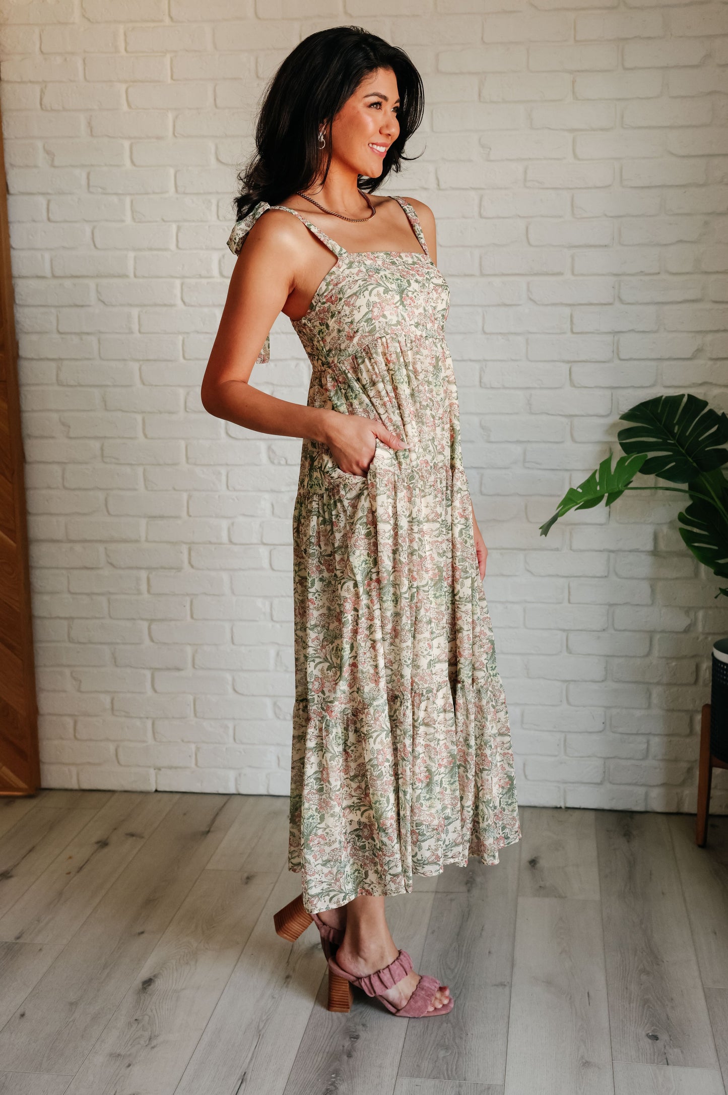 Hazel Blues® |  Tiptoe Through the Tulips Square Neck Tiered Dress