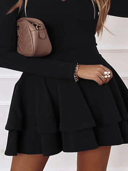 Hazel Blues® | Layered V-Neck Long Sleeve Mini Dress