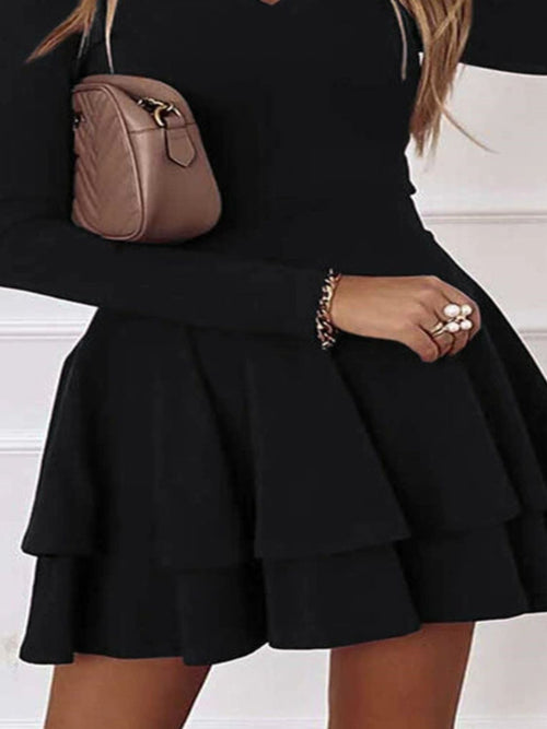 Hazel Blues® | Layered V-Neck Long Sleeve Mini Dress
