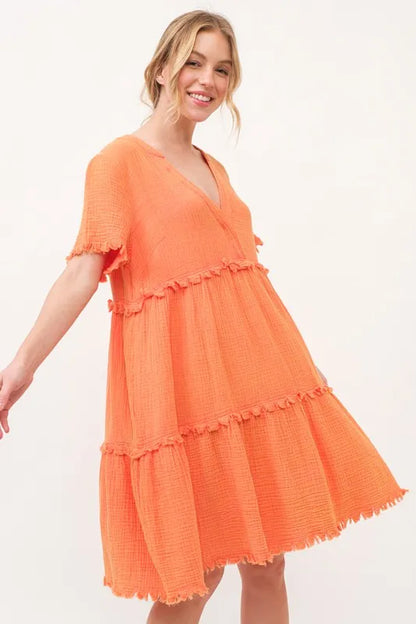 Hazel Blues® |  And The Why Washed Frayed Detail Tiered Dress