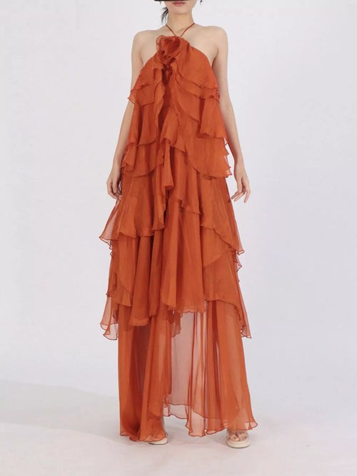 Hazel Blues® |  Ruffled Chiffon Halter Neck Maxi Dress