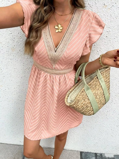 Hazel Blues® |  V-Neck Ruffle Sleeve Mini Dress