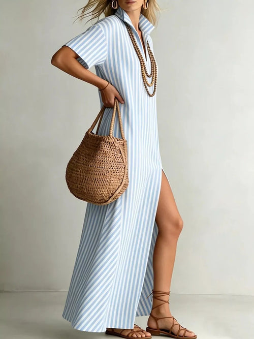 Hazel Blues® |  Striped High Slit Maxi Shirt Dress