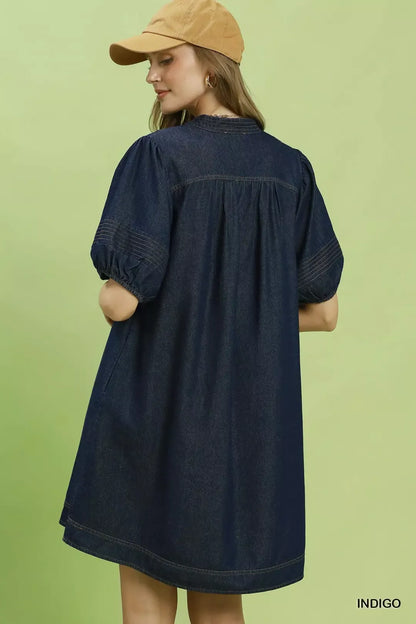 Hazel Blues® |  Umgee Notched Puff Sleeve Mini Dress with Pockets