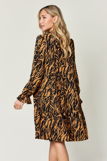 Hazel Blues® |  Double Take Printed Ruffle Hem Long Sleeve Dress