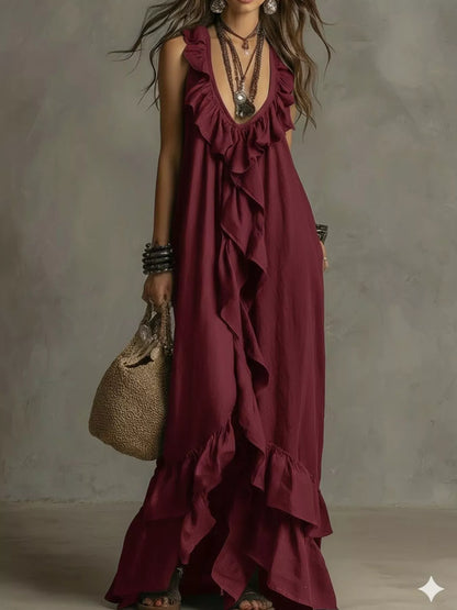 Hazel Blues® |  Ruffled Sleeveless Maxi Dress