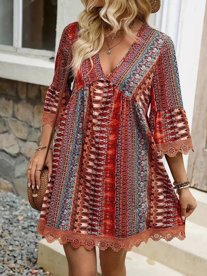 Hazel Blues® |  Printed V-Neck A-Line Dress