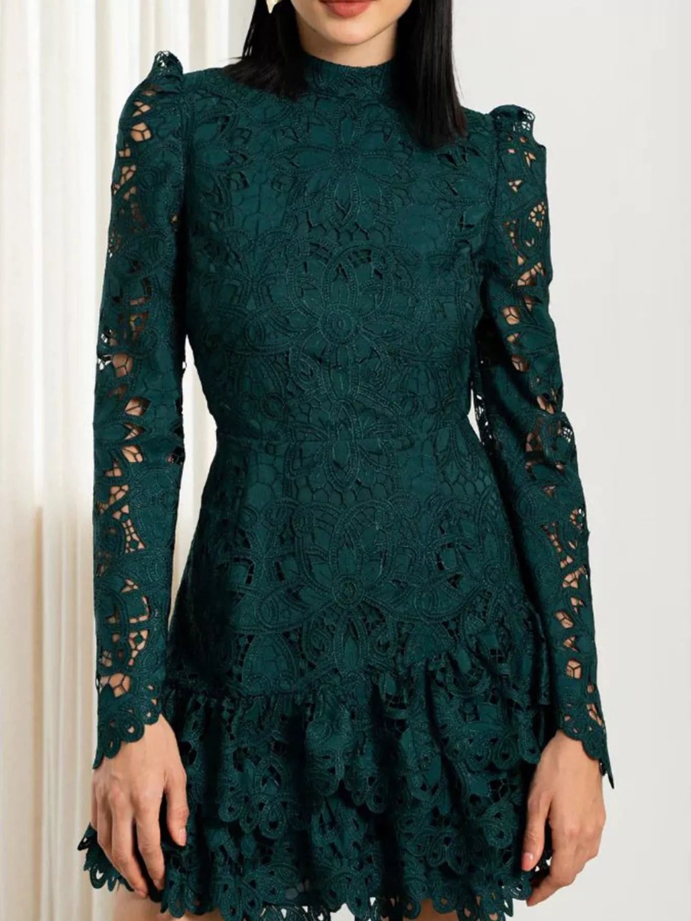 Hazel Blues® |  Lace Mock Neck Long Sleeve Mini Dress