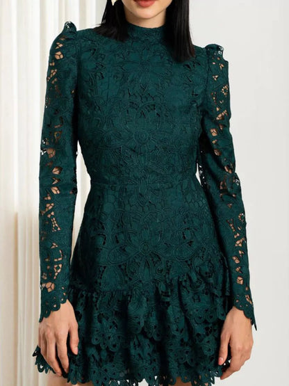 Hazel Blues® |  Lace Mock Neck Long Sleeve Mini Dress